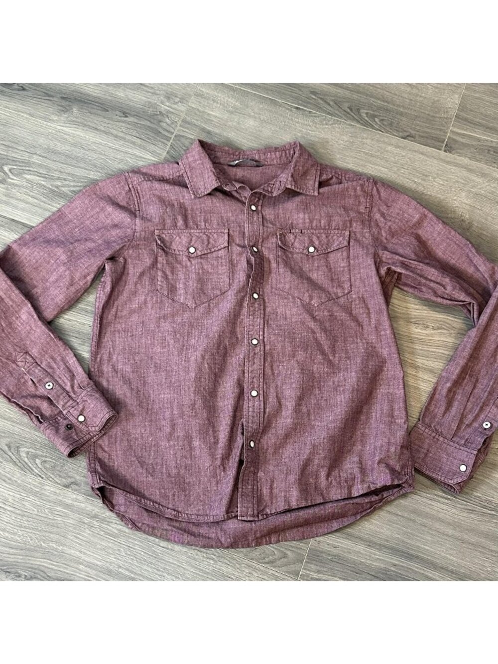 Stio Shirt Mens M Purple Eddy Organic Cotton Snap Front Long Sleeve Outdoor